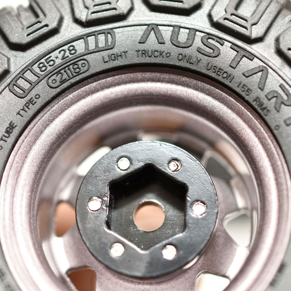 ［問屋ワールド］クローラーRC用1.55インチスチール製ビードロックホイール・タイヤセット（85mm） (4個セット)