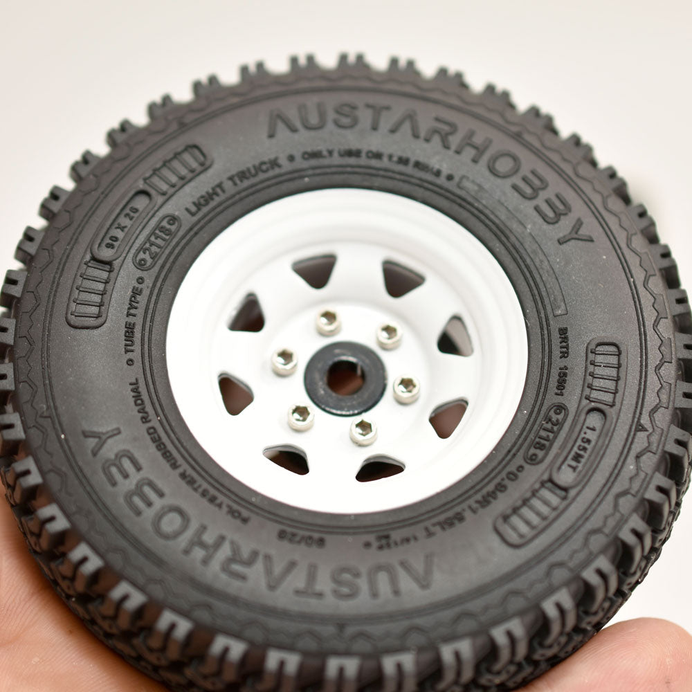 ［問屋ワールド］クローラーRC用1.55インチスチール製ビードロックホイール・タイヤセット（90mm） (4個セット)