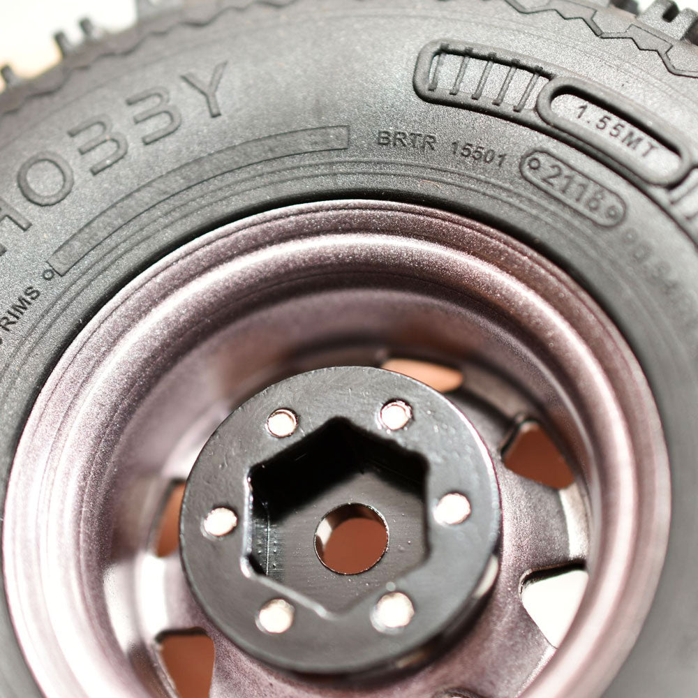 ［問屋ワールド］クローラーRC用1.55インチスチール製ビードロックホイール・タイヤセット（90mm） (4個セット)