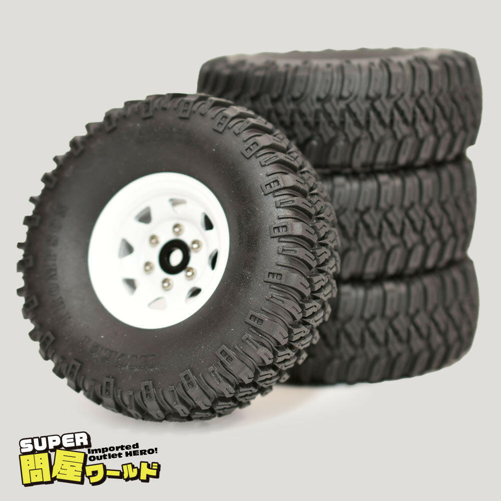 ［問屋ワールド］クローラーRC用1.55インチスチール製ビードロックホイール・タイヤセット（95mm） (4個セット)